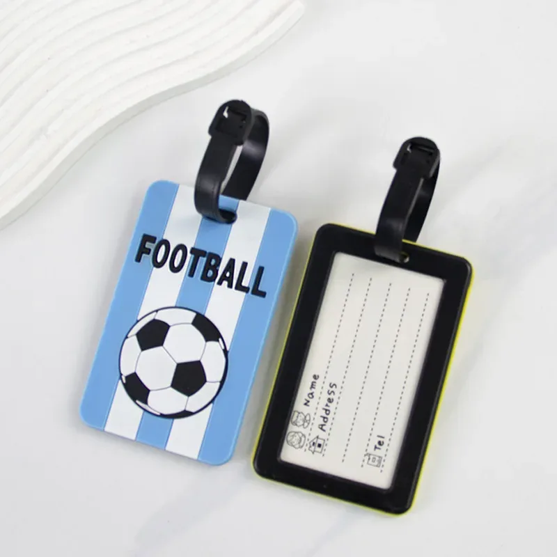 nouveau football pvc étiquette de bagage de voyage femmes hommes carte d'embarquement étiquettes de bagages étiquettes de valise nom id adresse étiquette étiquette de bagage
