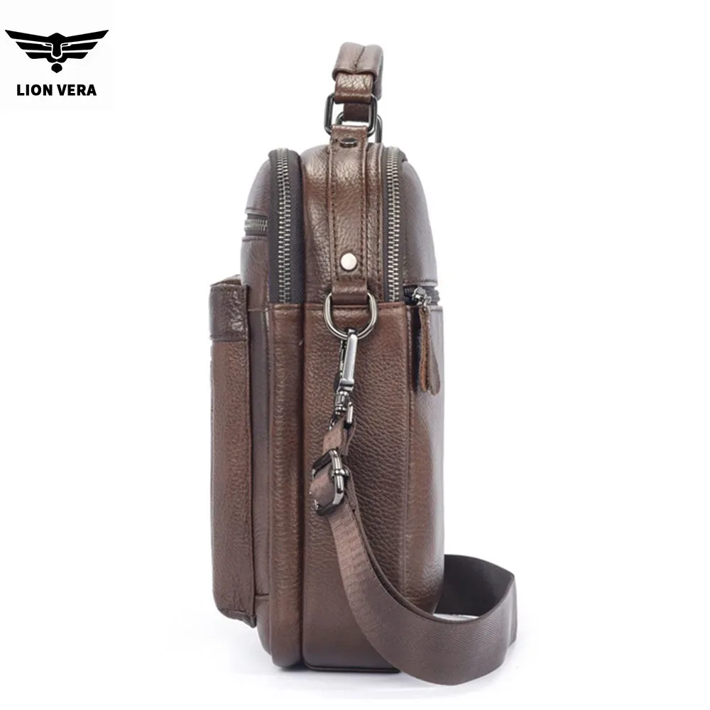 sac à bandoulière pour homme lion vera, sac à fermeture éclair pour téléphone portable, grande capacité, sac de voyage en cuir véritable, sac bandoulière pour affaires