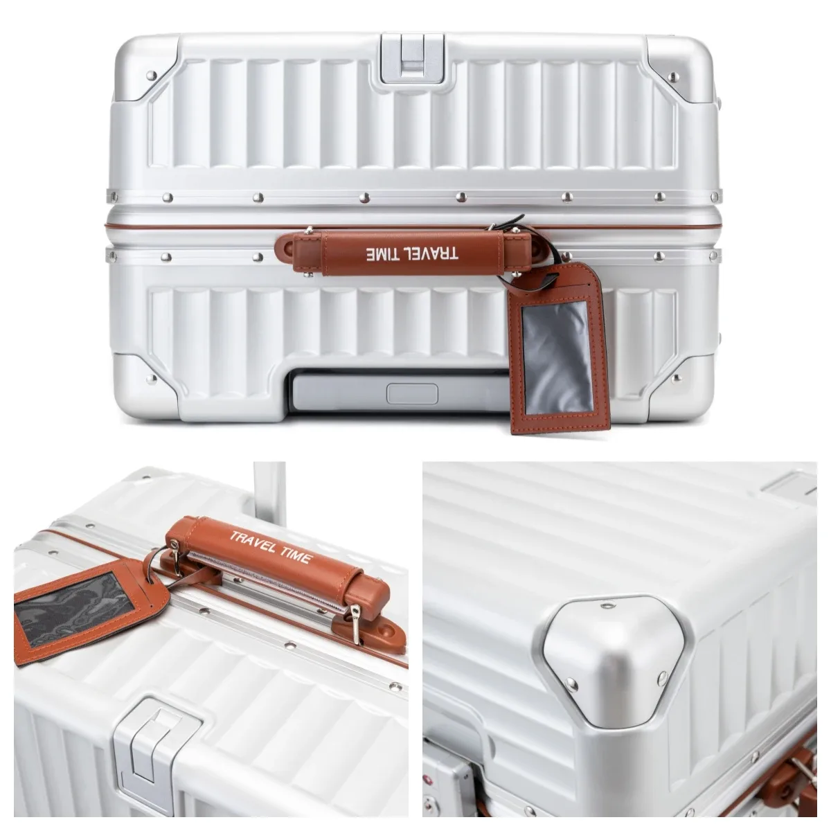 valise à roulettes fashoin en cuir souple avec poignée, coque rigide en pc, cadre en aluminium, serrure tsa, pour femme, 20/24 pouces