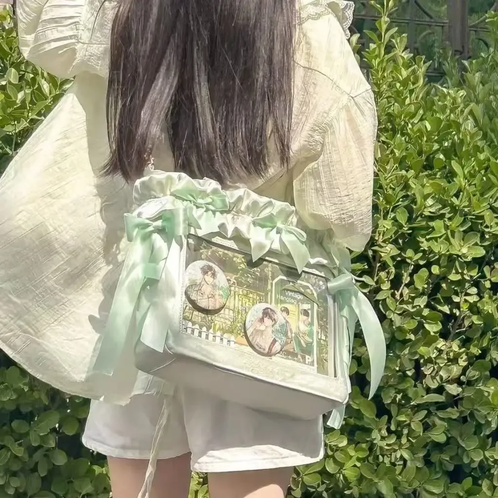 nouveau sac bandoulière y2k avec nœud en ruban, sac à bandoulière transparent grande capacité pour jeunes filles, sac à main diy, sac fourre-tout en satin pour femme