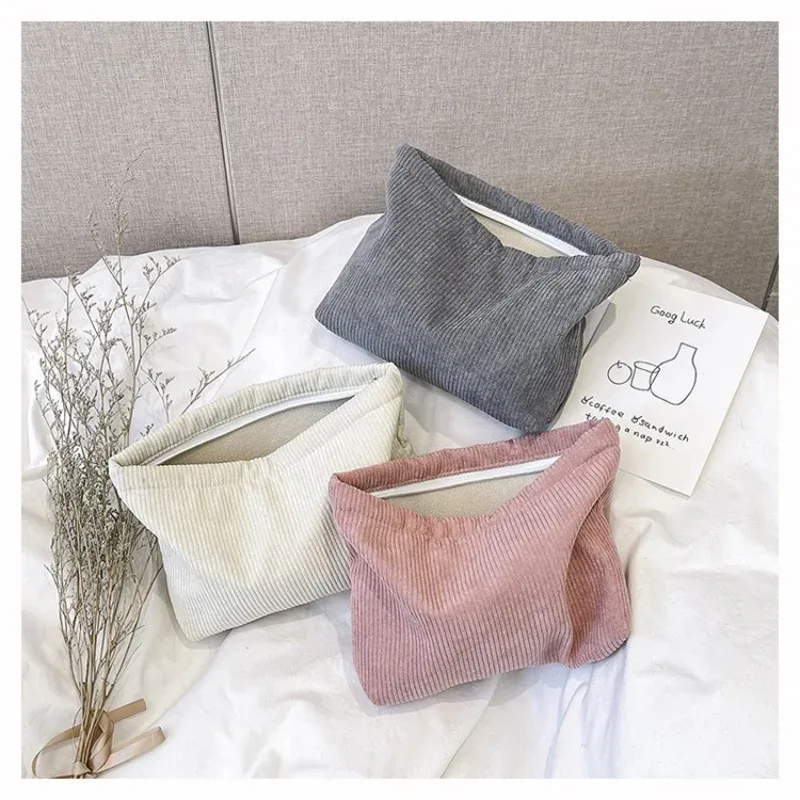 trousse de maquillage en velours côtelé pour femme, style ins, grande capacité, pochette cosmétique portable, étui à rouge à lèvres, porte-monnaie, pochette téléphone, sac à main