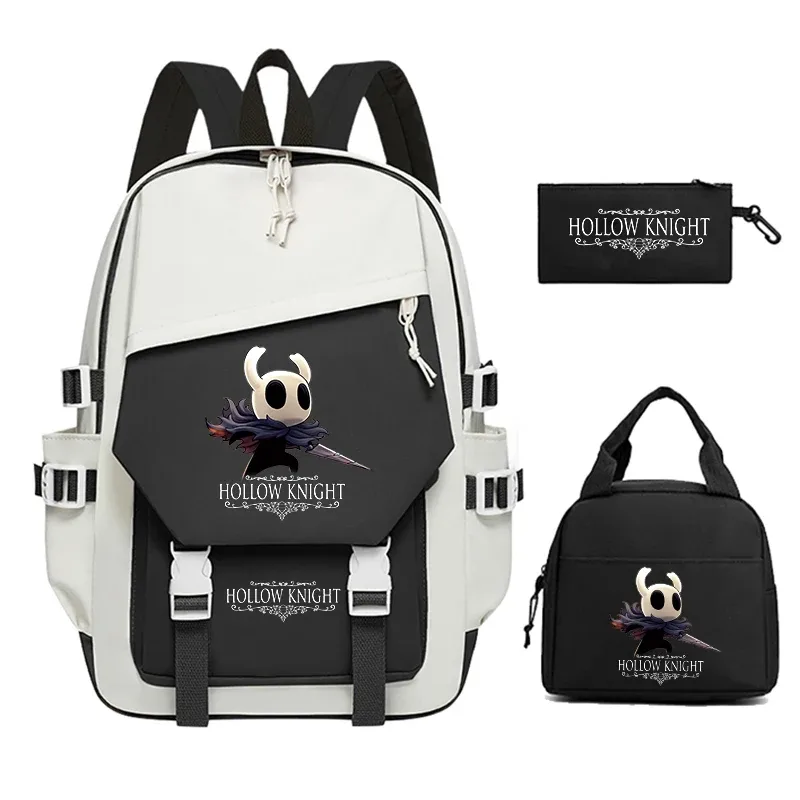 sac dos nylon hollow knight motif dessin animé blanc noir décontracté 20 35 litres bandoulière arquée fermeture éclair usage voyage école sport
