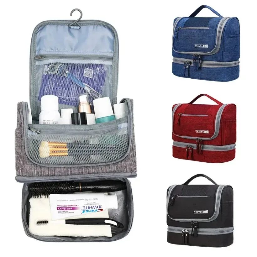 trousse de toilette de voyage à séparation humide/sèche avec crochet, grande capacité, organisateur cosmétique suspendu pour hommes et femmes, sac de lavage portable