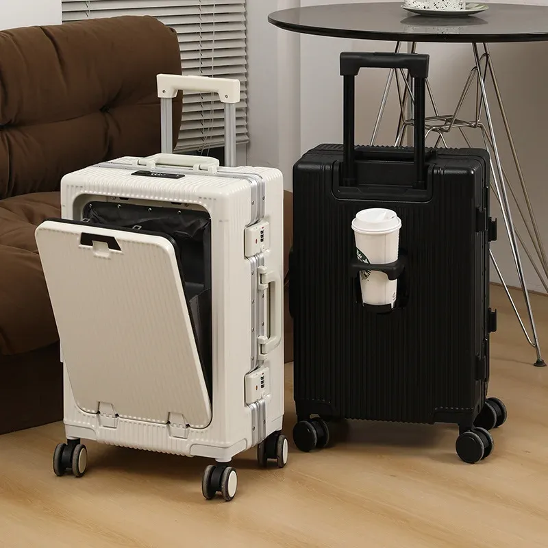 Bagage à main de 20 pouces avec roulettes, ouverture avant, cadre en aluminium, valise d'embarquement de voyage, valise Portable de haute qualité