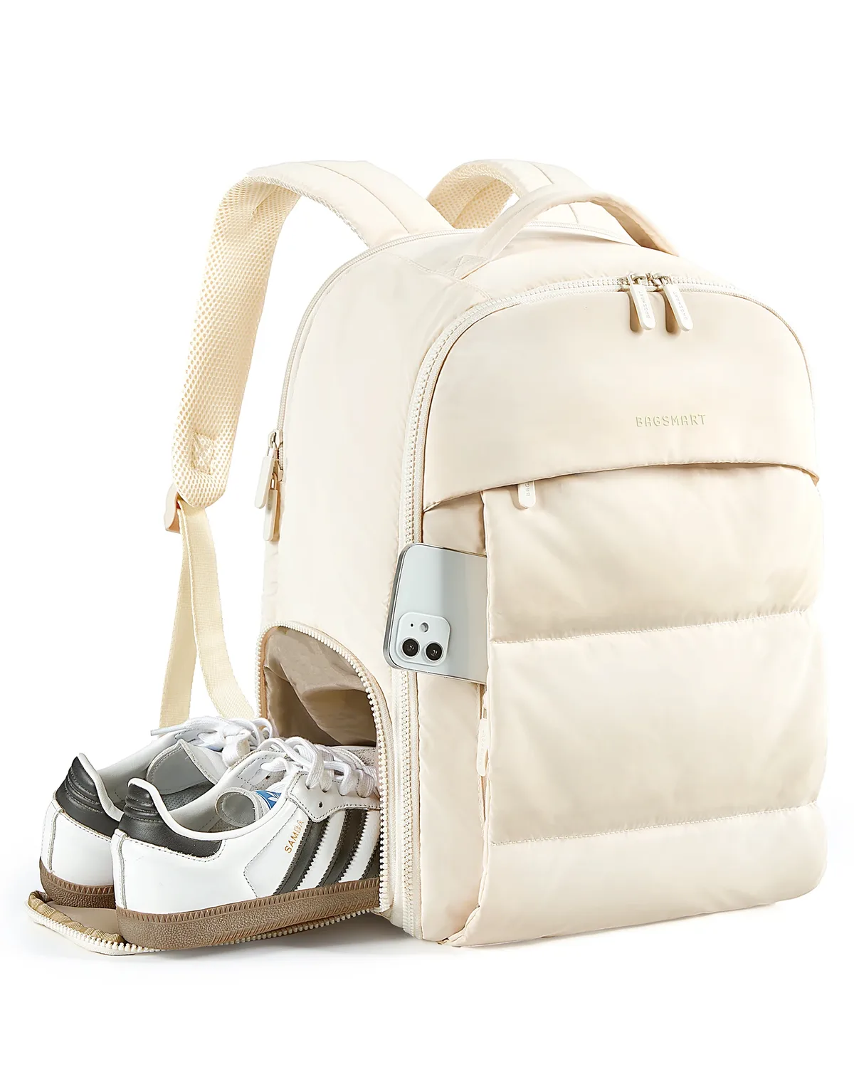 sac dos beige pvc décontracté compartiments chaussures bijoux grande capacité résistant eau week end affaires commute