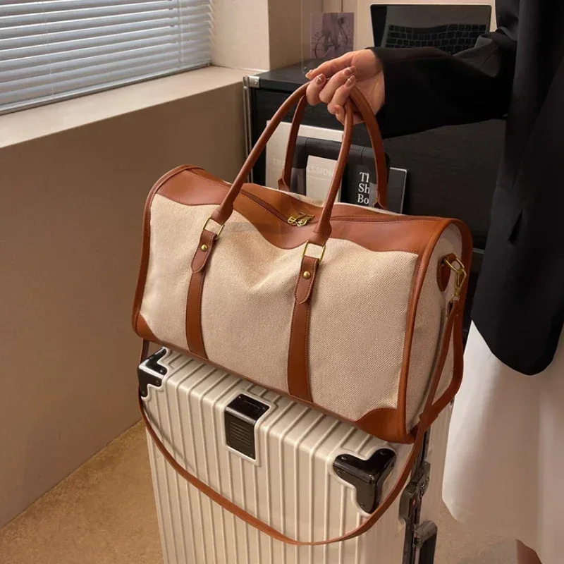 sac à main de rangement de voyage pour femme, sac à bagages de fitness vintage, sac à bandoulière initié unique, grand sac en nylon et cuir pu, 2024 sacs à main