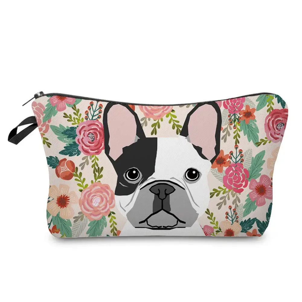 dessin animé fleur chien chat mignon imprimé femmes sac cosmétique en plein air portable voyage trousse de toilette personnalisable trousse de toilette trousse de maquillage