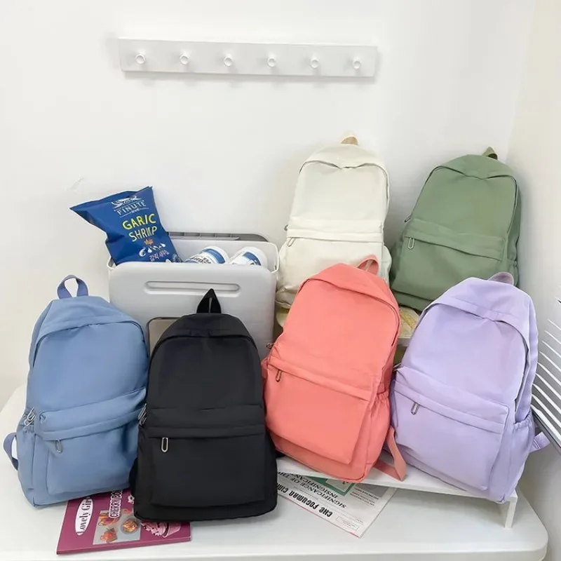 femmes cartable étanche grande capacité école sac à dos lisse fermeture éclair couleur unie adolescents fille sac à dos décontracté sac étudiant approvisionnement
