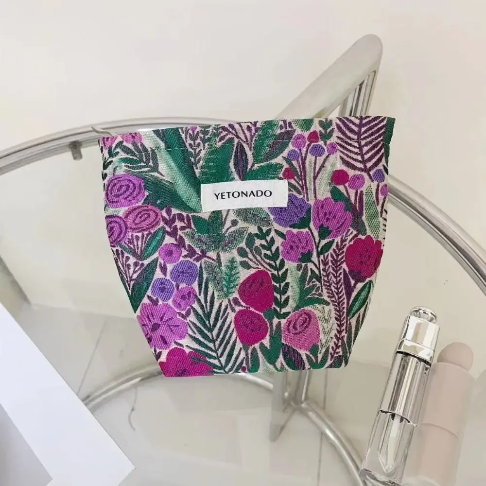 pochette en toile de polyester à motif floral, fermeture éclair, pochette de rangement cosmétique portable grande capacité