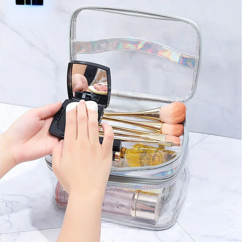 sac à cosmétiques transparent pour femmes, filet de célébrité, grande capacité, voyage pour filles, portable, étanche, sac de lavage, sac de rangement