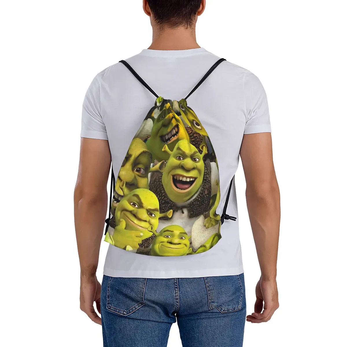 sac à dos à cordon shreks memes, sac de sport résistant à l'eau, sac à cordon avec visage drôle d'anime pour le yoga, 36 cm (largeur) x 43 cm (hauteur)