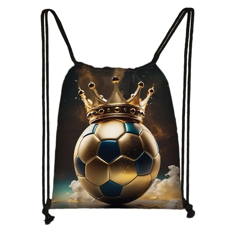 sac à dos de football avec motif de couronne pour hommes, sac à cordon de serrage, sacs de sport en plein air graphiques de football, sacs à bandoulière de grande capacité pour voyage