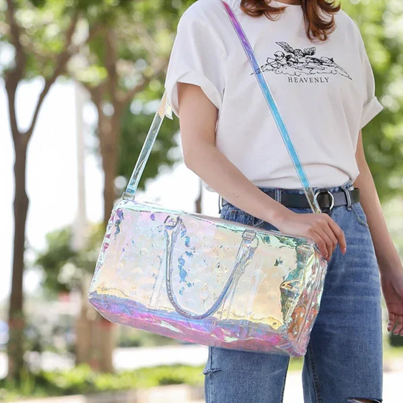namchebarwa – grands sacs de voyage laser pour femmes, sacs de sport, sac à bandoulière étanche à la mode, sac à main, sacs à bagages pour courts séjours