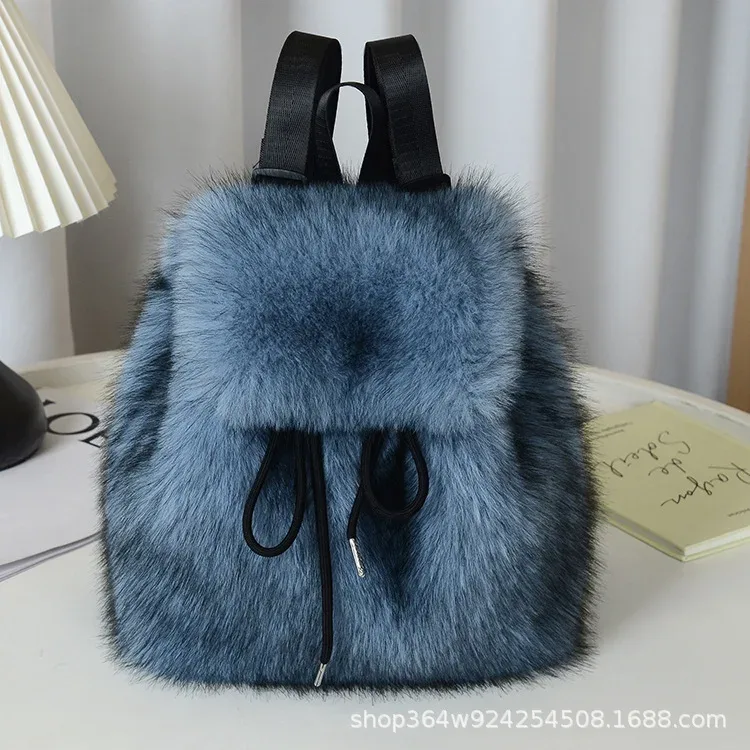 y2k sac à dos en peluche femmes petit mignon cordon léopard moelleux sac solide doux polaire sac à dos hiver chaud fausse fourrure mini sac à dos