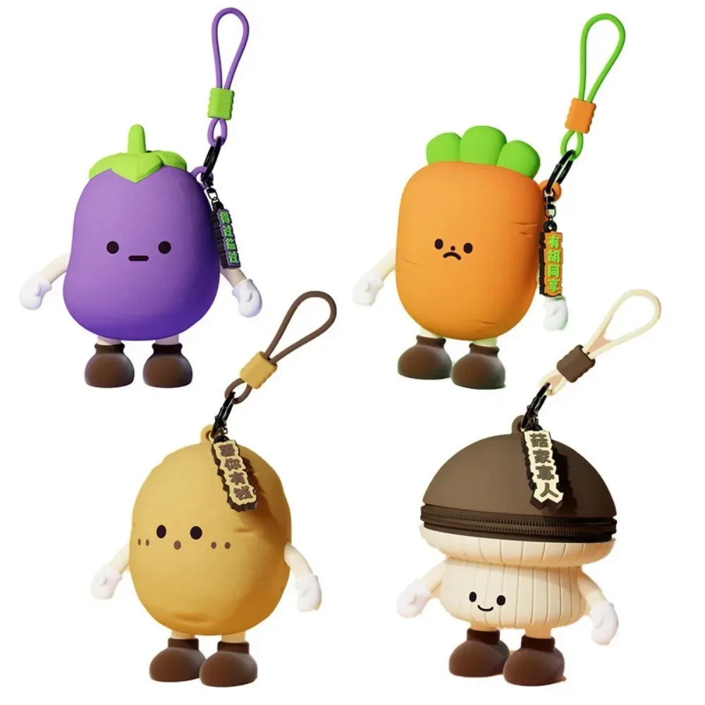 porte-monnaie en silicone kawaii en forme de légumes, mignonnes pochettes carotte et champignon, porte-clés, étui pour écouteurs, accessoires organisateurs pour sacs à dos pour femmes