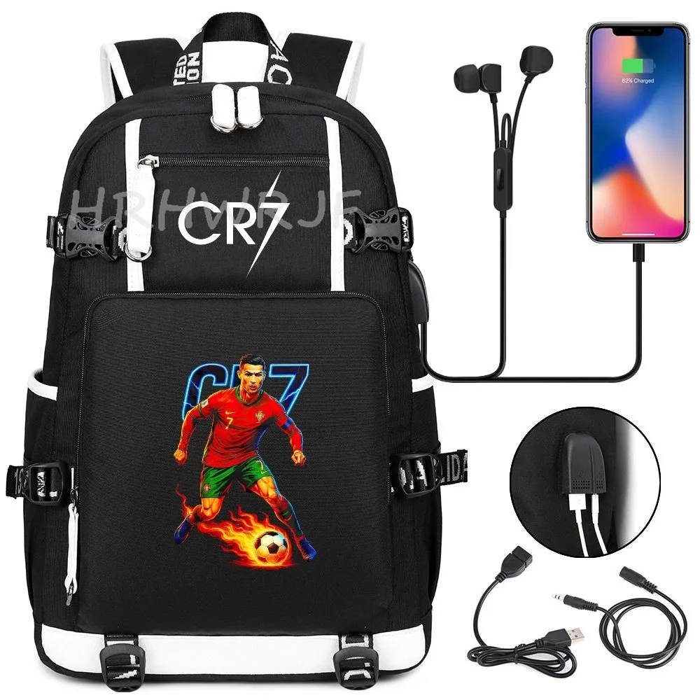 sac à dos camouflage cr7 avec usb, sac d'école pour filles et garçons du secondaire, pour adolescents, simple, multi-poches, capacité de voyage, sac à dos de randonnée pour hommes