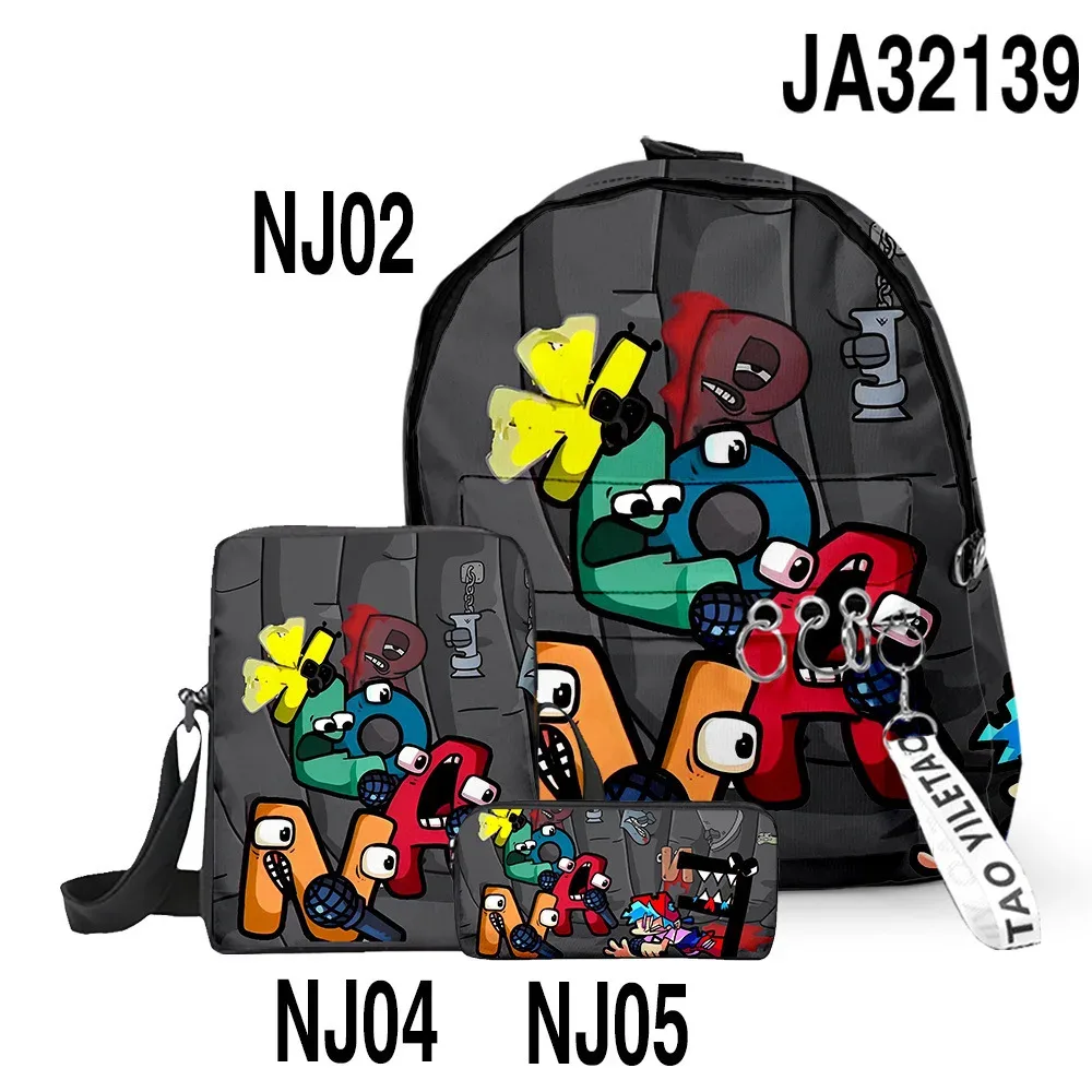 sacs d'école classiques populaires alphabet lore imprimés en 3d, 3 pièces/ensemble, sac à dos pour ordinateur portable, sac à bandoulière incliné, trousse à crayons