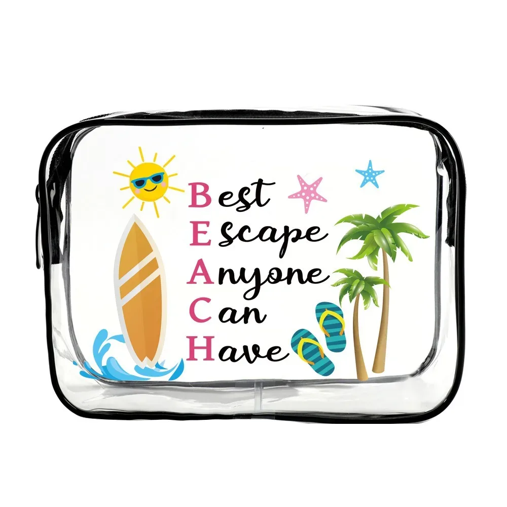 sac de maquillage tendance de grande capacité, sac à cosmétiques visible sur le thème de la plage, sac de rangement portable multifonctionnel pour femmes