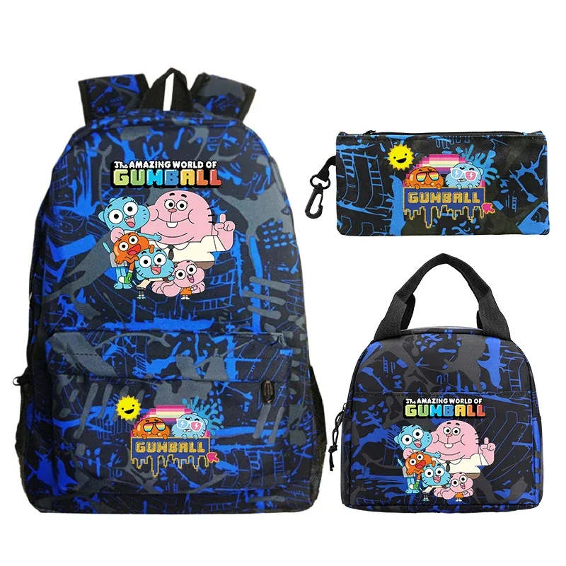 sac à dos the amazing world of gumball, 3 pièces, avec sac à crayons, sac à déjeuner, sac d'école pour étudiants, sac à dos de voyage, sac à livres pour garçons et filles, cadeau