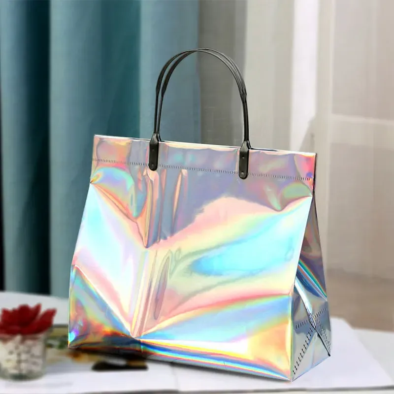 sac fourre-tout laser en pvc, sac à main optique, sac cadeau étanche, sac en plastique pour vêtements, sac à provisions, sac cadeau de noël, grands ornements de bonbons