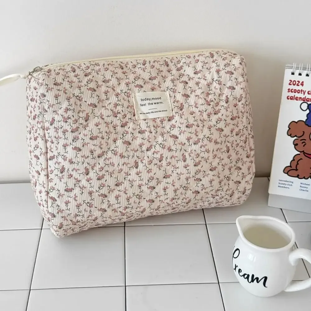 organisateur cosmétique esthétique en velours côtelé doux, pochette de soins de la peau à fermeture éclair de grande capacité, trousse de toilette pour cosmétiques