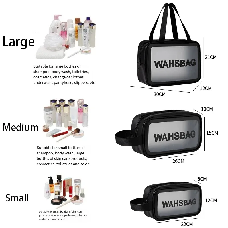 trousse de toilette de voyage grande capacité, transparente, à double compartiment sec/humide, en pu givré, portable, sacs de rangement pour le bain