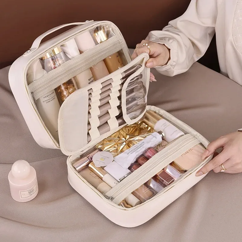 grande trousse de toilette en pu pour femmes, sac de maquillage et de soins de la peau, organisateur de cosmétiques de luxe