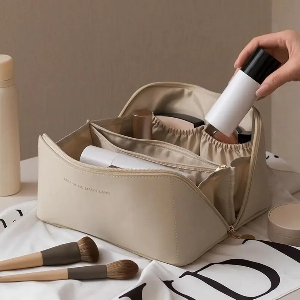 sac à cosmétiques de voyage de maquillage portable de grande capacité, organisateur avec fentes pour brosses, séparateurs, mallette de rangement multifonction
