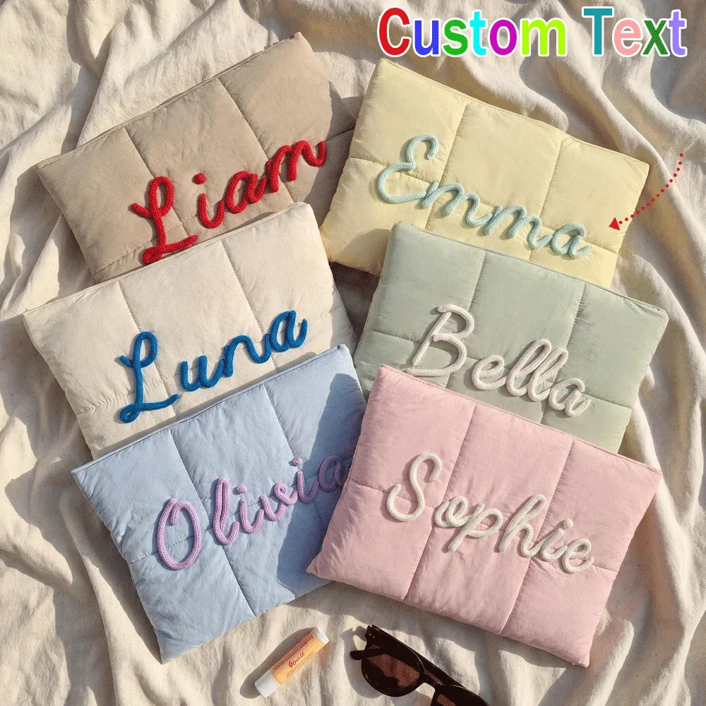 Sac pour ordinateur portable personnalisé, étui pour ordinateur portable matelassé avec lettres en chenille personnalisées, housse pour ordinateur portable de 12x16 pouces, cadeau de bureau