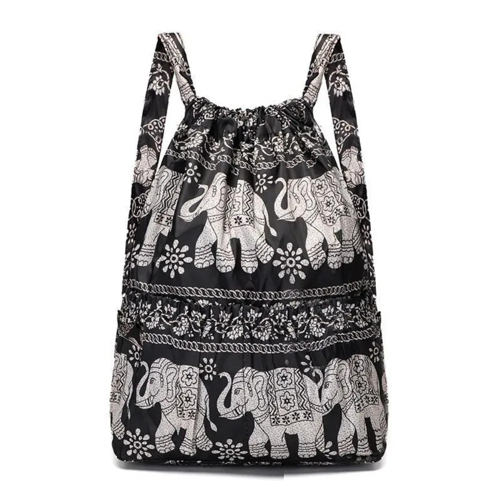 sac à cordon imprimé floral décontracté, sac de shopping portable en polyester imperméable, sacs à dos pliables légers pour adolescentes