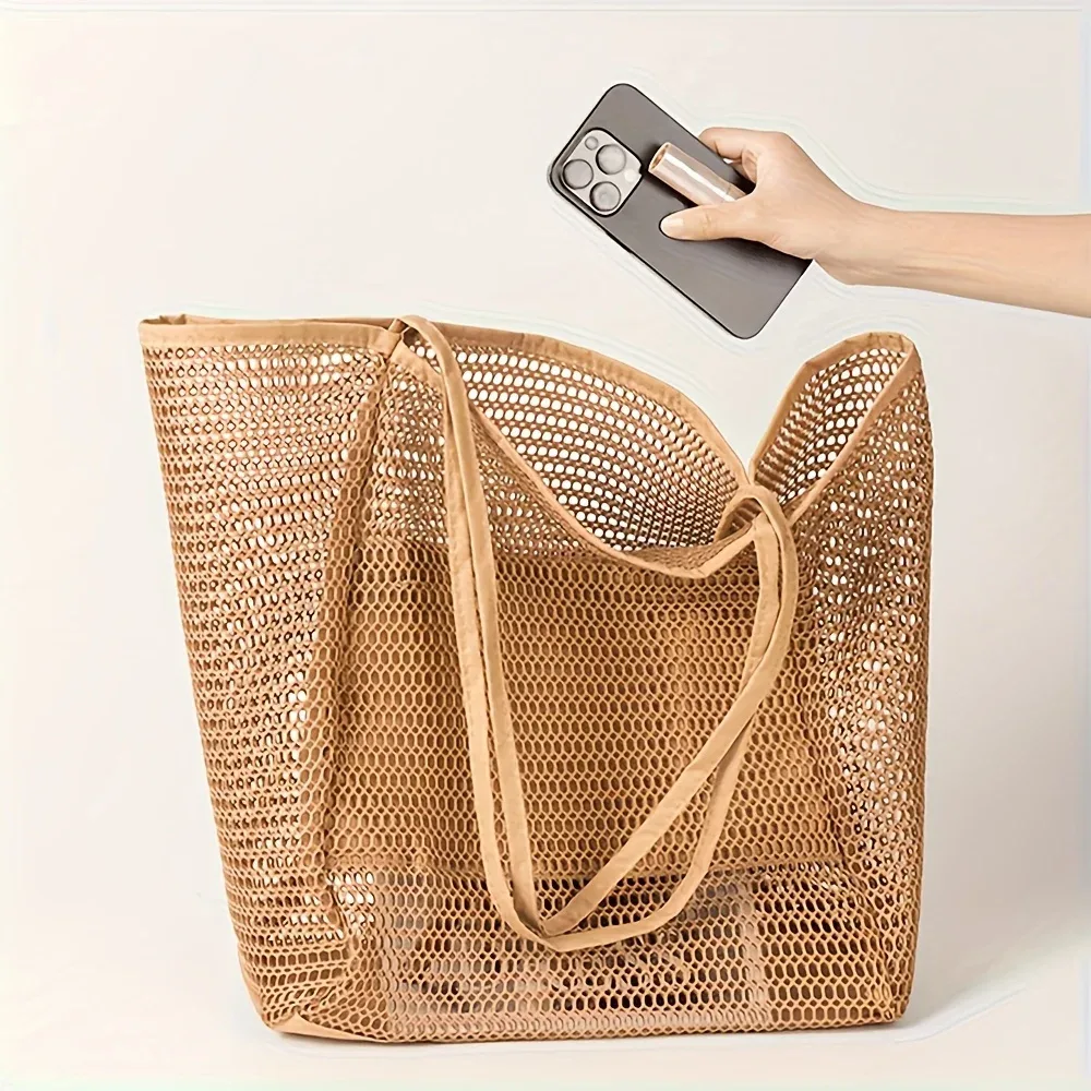 sac fourre-tout de plage de grande capacité pour femmes – sac à bandoulière tissé en polyester durable avec dessus ouvert pour les voyages, le shopping