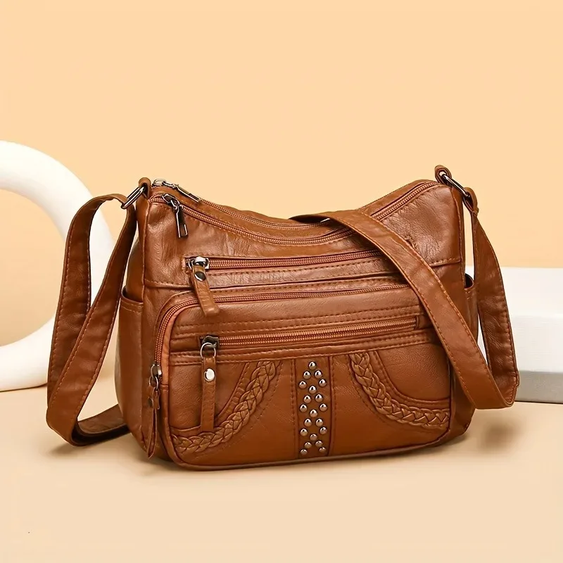 1 pièces en cuir pu souple multi-poches sac à bandoulière grande capacité minimaliste décontracté épaule sac à bandoulière à la mode