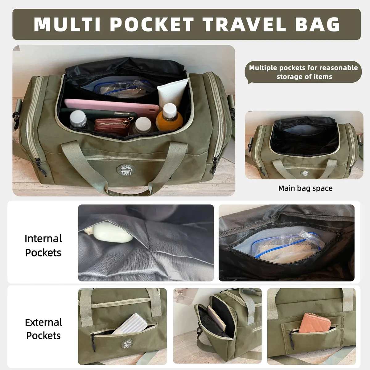 sac de voyage de grande capacité, sac de sport avec plusieurs compartiments, sangle réglable, idéal pour les voyages, les sports de plein air, le camping