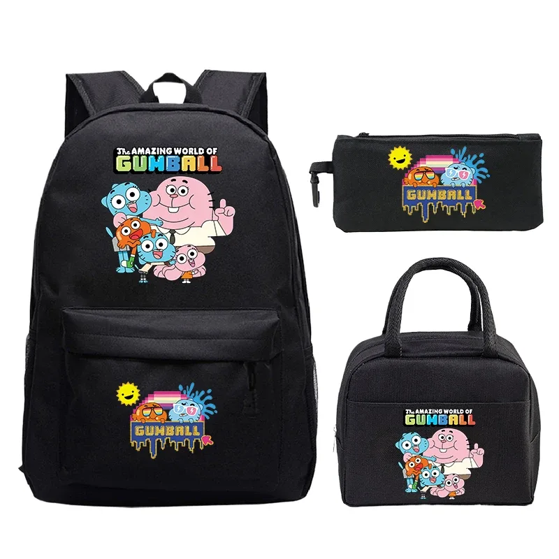 sac à dos the amazing world of gumball pour garçons et filles, cartable pour ordinateur portable, sac à dos pour étudiants, mochila de voyage confortable, 3 pièces/ensemble