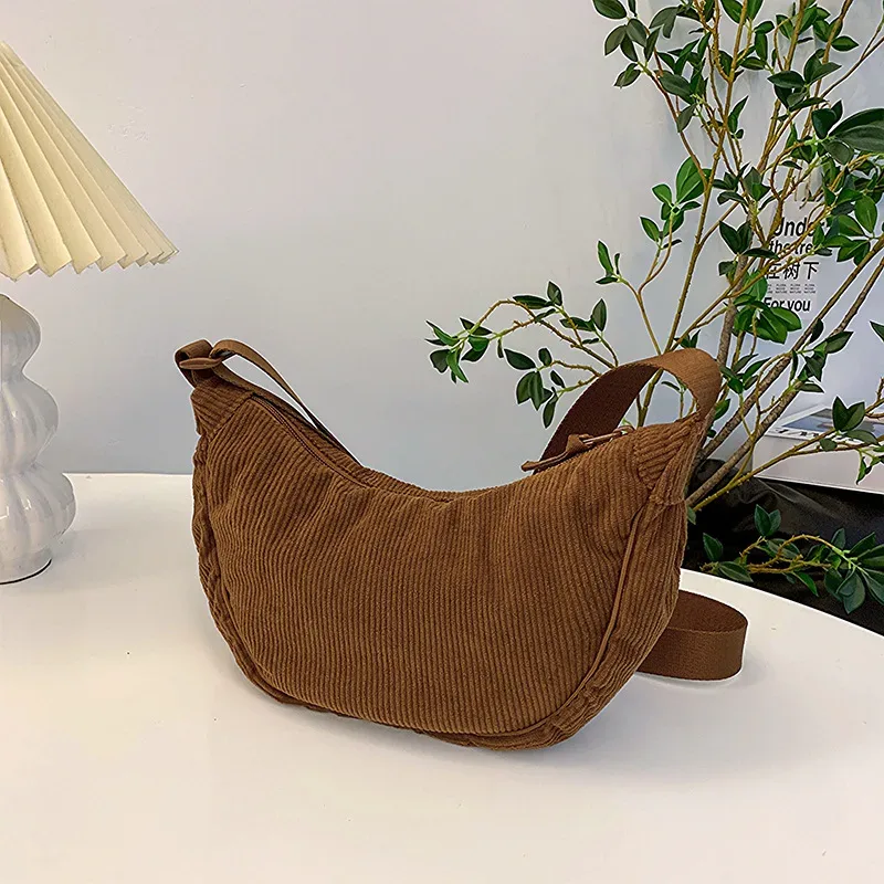 sac à bandoulière hobos en velours côtelé pour femmes, couleur unie, rétro décontracté, sacs à bandoulière pour dames, sacs à main de voyage quotidiens, sacoche