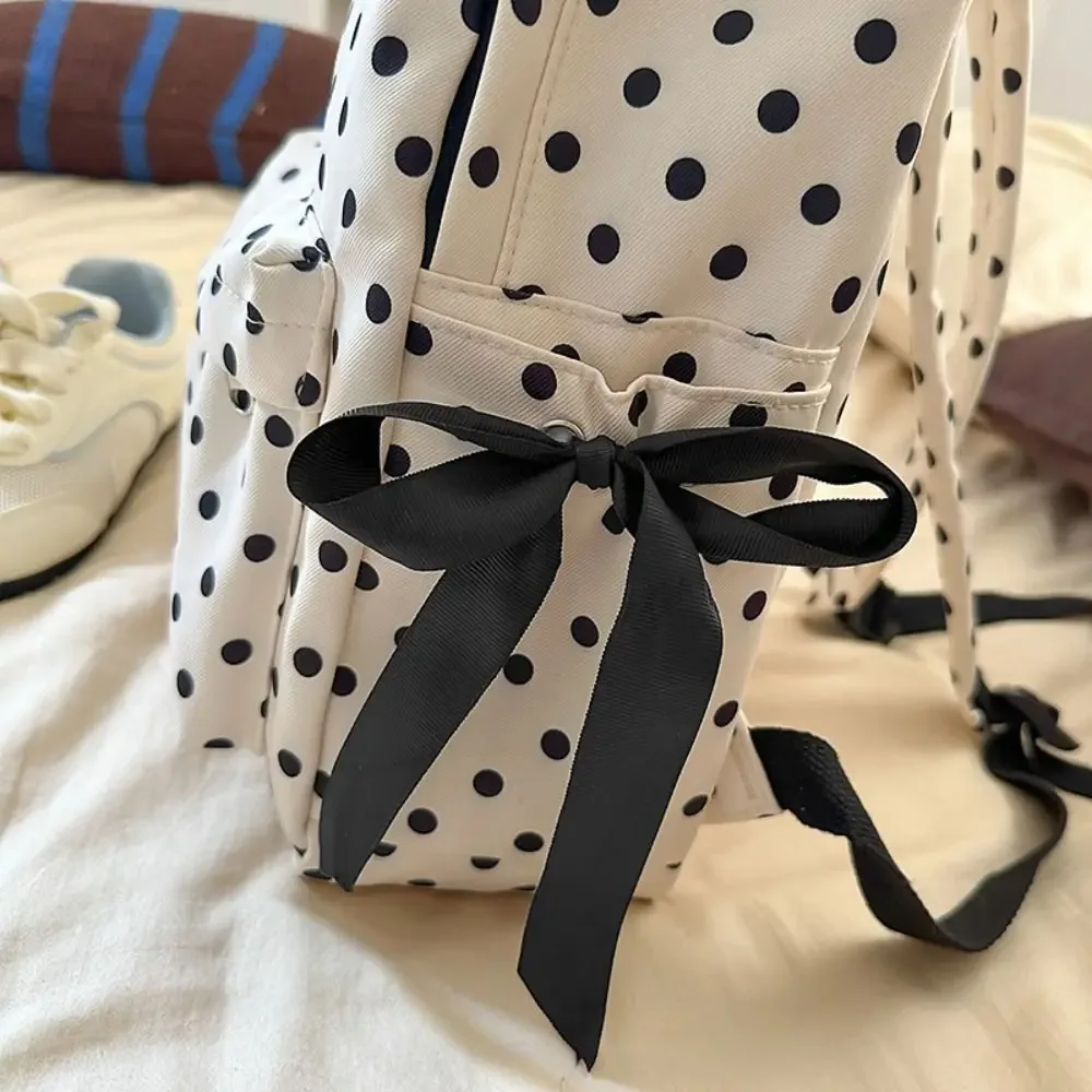 sac à dos tendance à pois, design minimaliste avec nœud, sac à dos durable grande capacité pour étudiants et collégiens