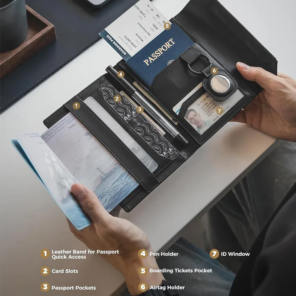 porte-passeport anti-rfid avec fermeture magnétique, organiseur de documents de voyage antivol avec emplacement pour carte sim