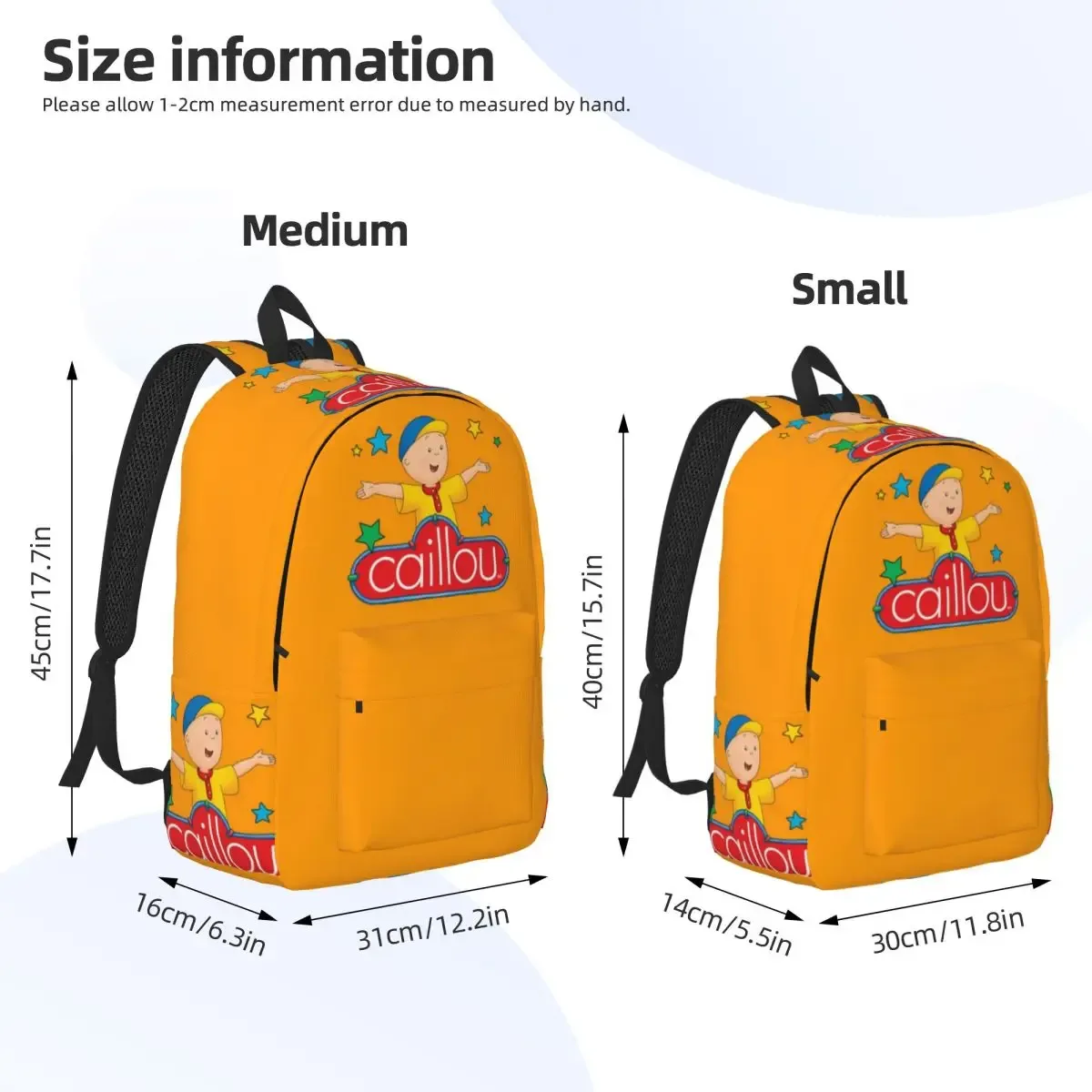 sac dos toile orange personnage caillou poche avant latérale ajustable grande capacité polyester unisexe voyage familial