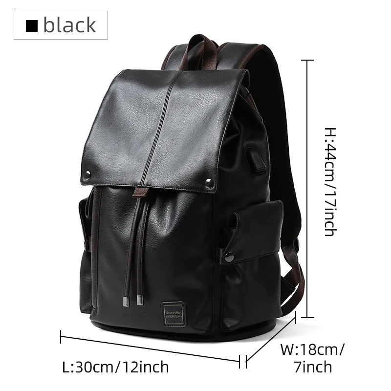 moyyi grand sac à dos de voyage en cuir étanche à rabat hommes femmes adolescents collège étudiant sac d'école décontracté sacs à dos pour ordinateur portable