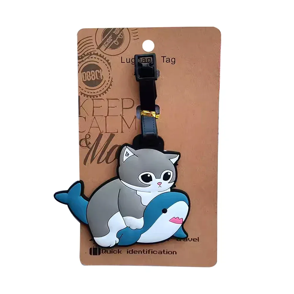 étiquette bagage pu motifs animaux chat requin mignons bracelets noirs voyage famille homme femmes identification nom adresse