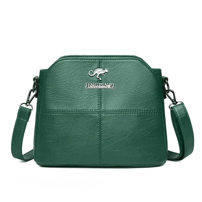 sac à bandoulière en cuir synthétique à trois couches à la mode avec doublure en polyester, sac à bandoulière simple carré élégant pour femmes
