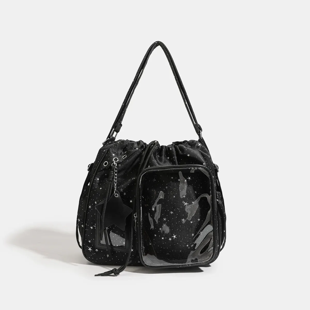 nouveau sac à dos ita y2k à cordon de serrage à pois étoilés, sac à bandoulière transparent mignon pour fille, grande capacité, sac à dos de présentation pour poupées diy
