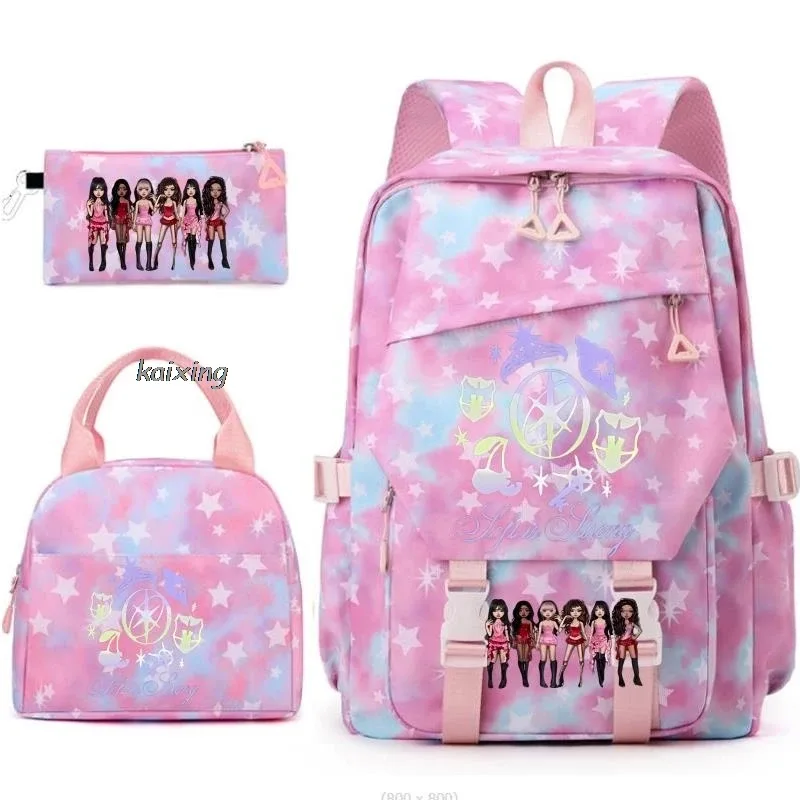 nouveaux sacs à dos katseye à imprimé amusant, 3 pièces/ensemble, sac d'école pour étudiants, sac de voyage pour adolescents, filles et garçons, sacs à lunch, sac à dos