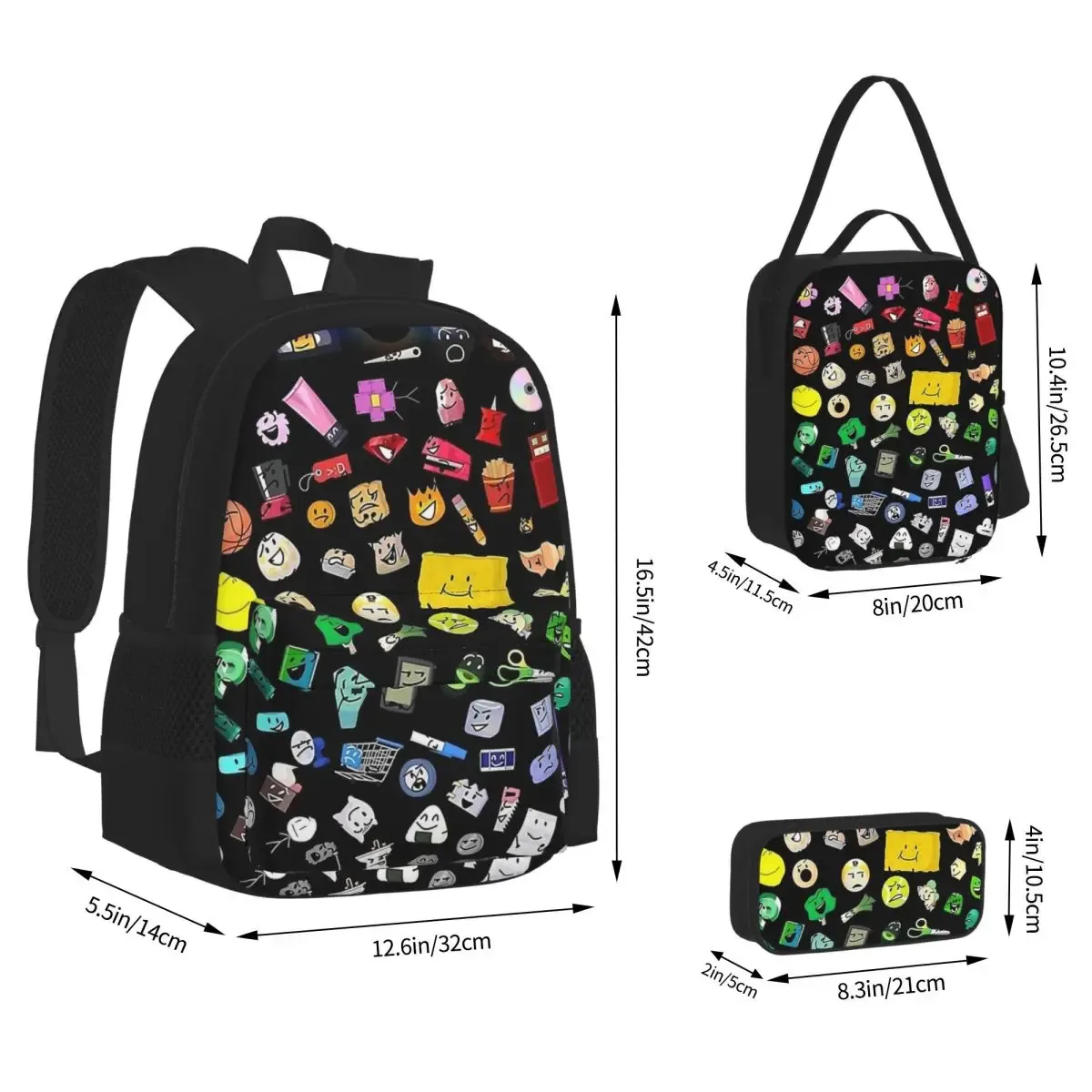 sac dos polyester motif coloré objet visages noirs adolescents ordinateur portable déjeuner usage voyage