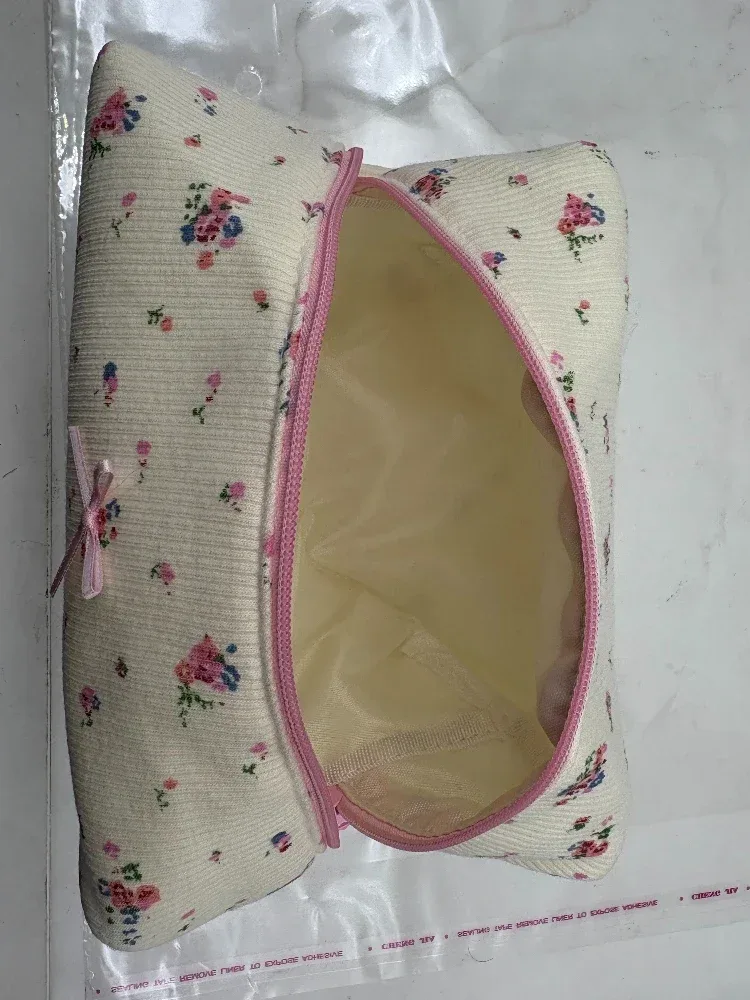 ins – trousse de maquillage à la mode, 1 pièce, élégante, simple, douce, florale, rouge à lèvres, portable, grande capacité, sac de rangement pour câbles d'écouteurs