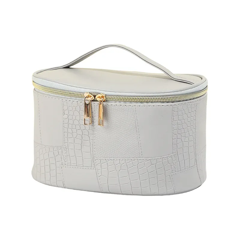 nouvelle trousse de maquillage élégante en pu imperméable grande capacité, sac de rangement portable de voyage à motif crocodile pour un style décontracté