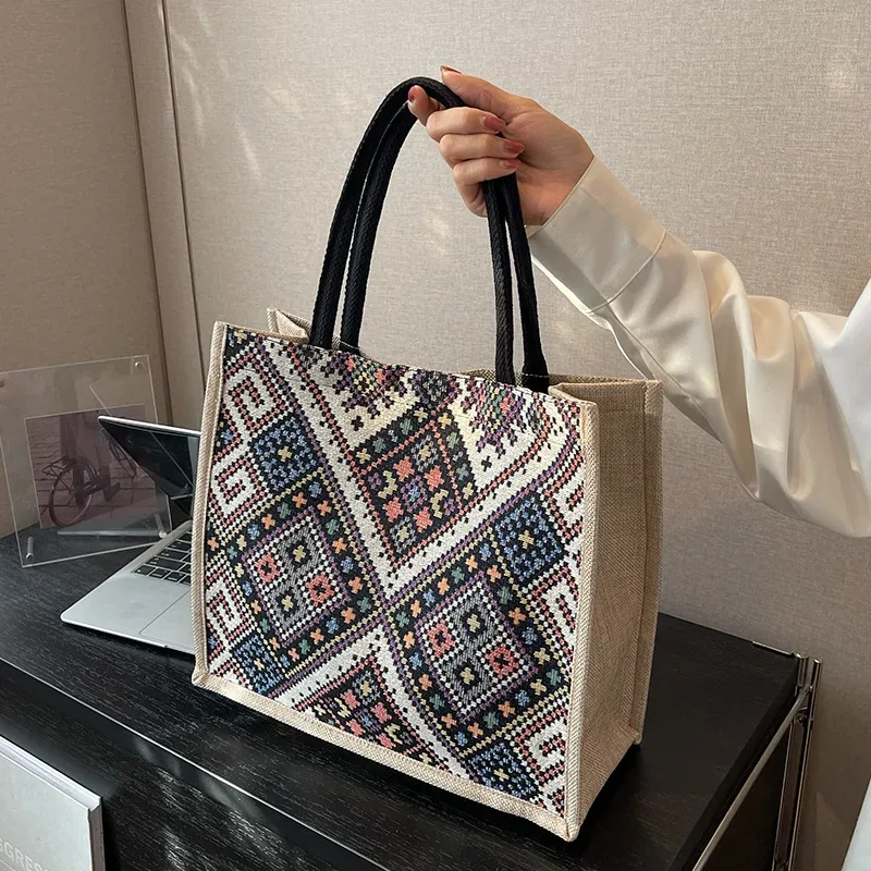 sac à bandoulière de style national pour femme, sac fourre-tout ethnique de grande capacité, nouveau sac à main décontracté pour les trajets quotidiens et le shopping
