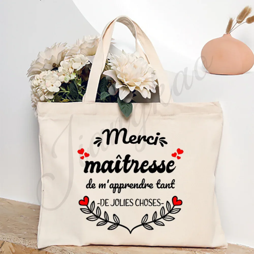 merci enseignant français impression femmes sac à bandoulière toile sacs à provisions femmes sacs à main sac fourre-tout réutilisable meilleurs cadeaux pour maitresse