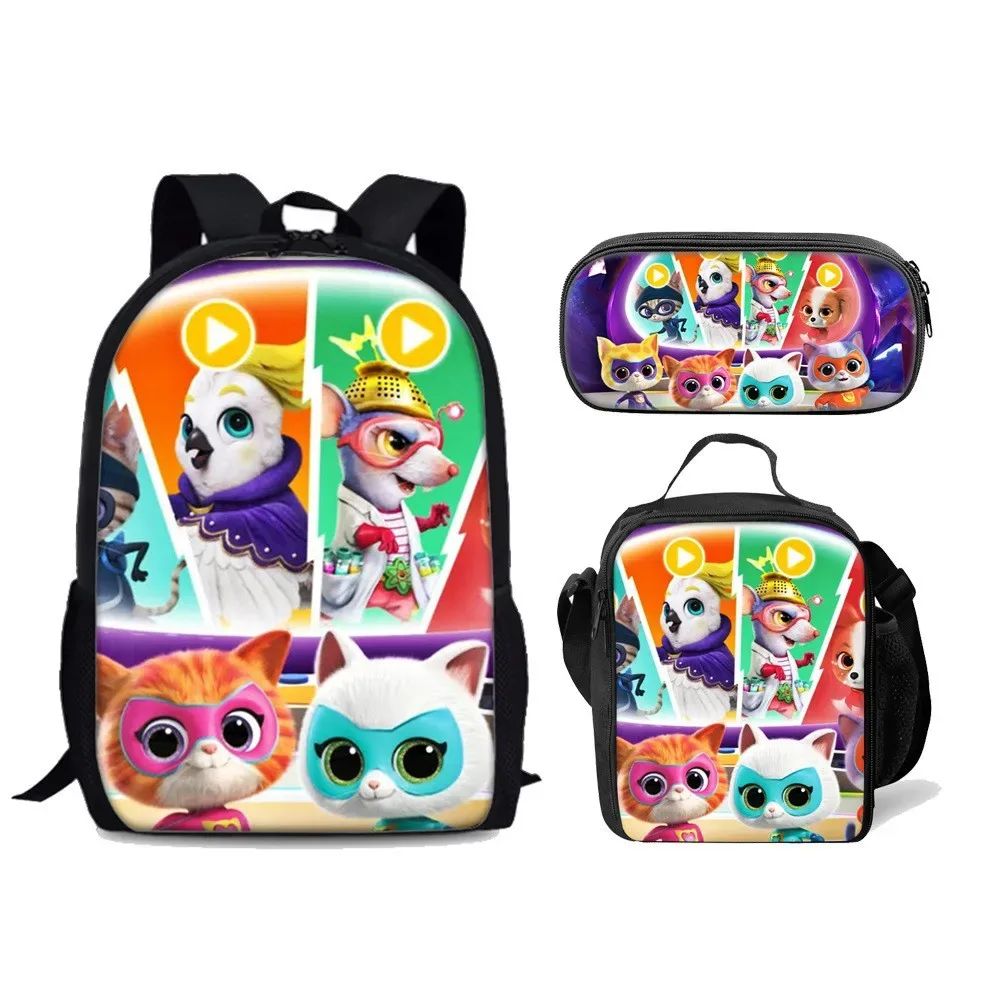 super kitties – sac d'élève du primaire, ensemble de trois pièces, sac à dos de dessin animé, sac de glace, sac à stylos