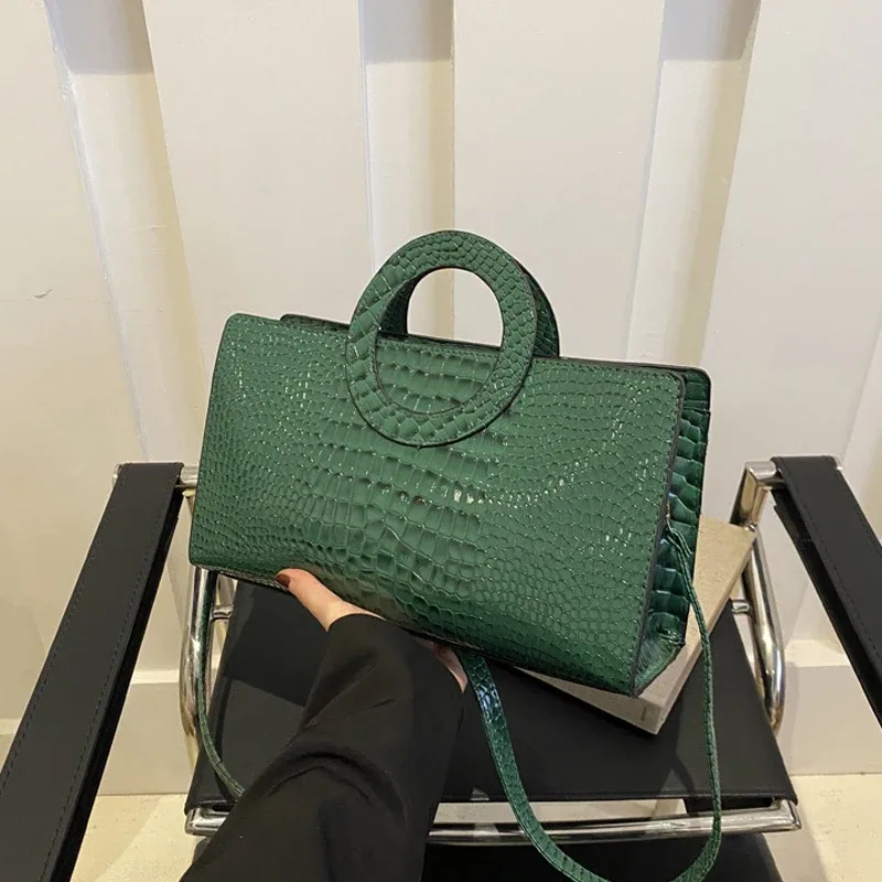 sacs à main en cuir pu motif crocodile pour femmes, sac carré vert, marque de mode, sacs à bandoulière, pochettes féminines